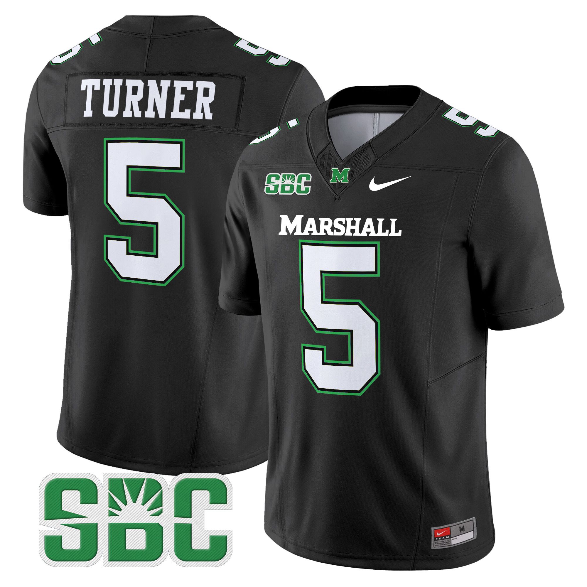 Men Marshall Thundering Herd #5 Turner Black Nike 2024 Vapor Limited NCAA Jersey style 1->more ncaa teams->NCAA Jersey